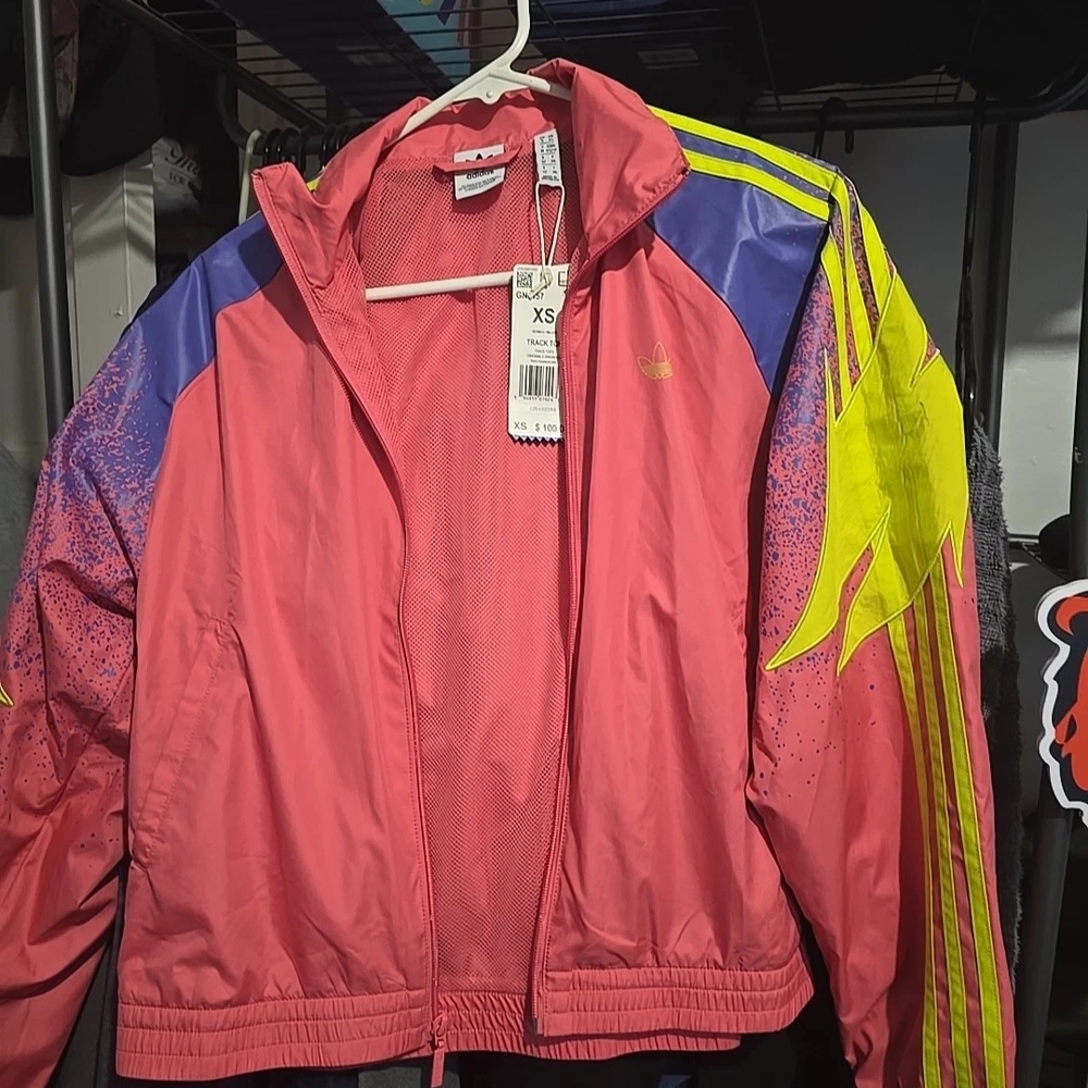 Adidas Xs Fakten Pink and Yellow Track Jacket with Color-Blocking Design 80s NWT
